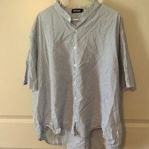 NWOT Atlanl Men's XXXL Striped Button Down with No  Collar 100% cotton